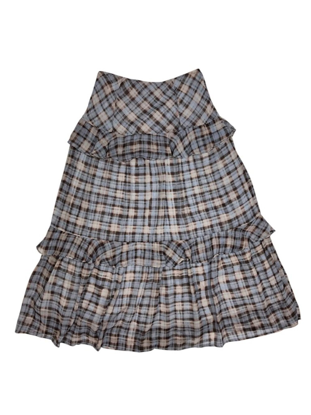 En Saison Briar Plaid Ruffle Tiered Midi Skirt XS Brown Blue Western - Picture 12 of 13